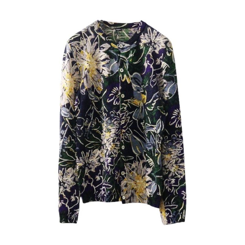 45R リネンKNITフラワーCARDIGAN