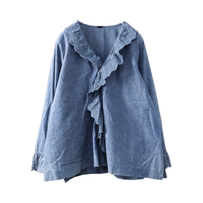 45R リネンKNITフラワーCARDIGAN