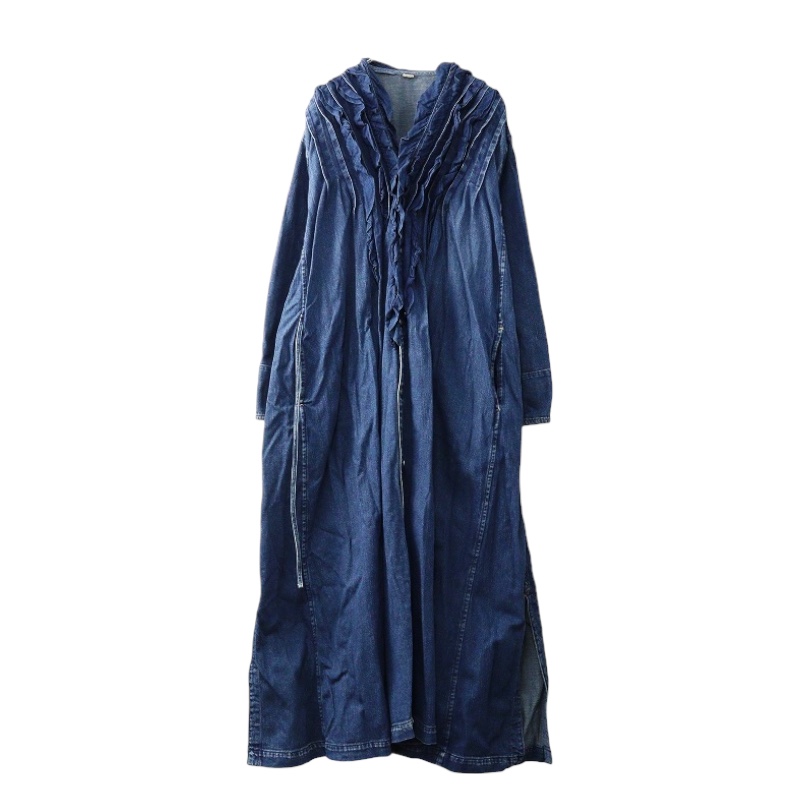 45R 45プチデニムのフリルカシュクールドレス