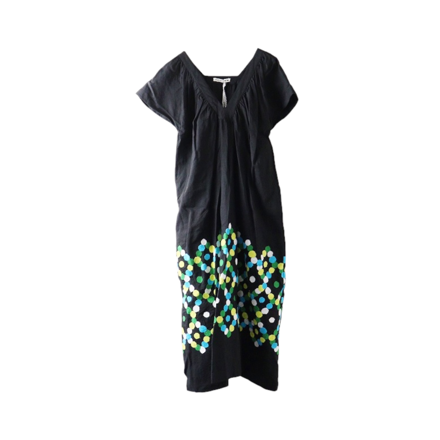 ミナペルホネン lueur 刺繍 リネン Vネックフレンチスリーブワンピース