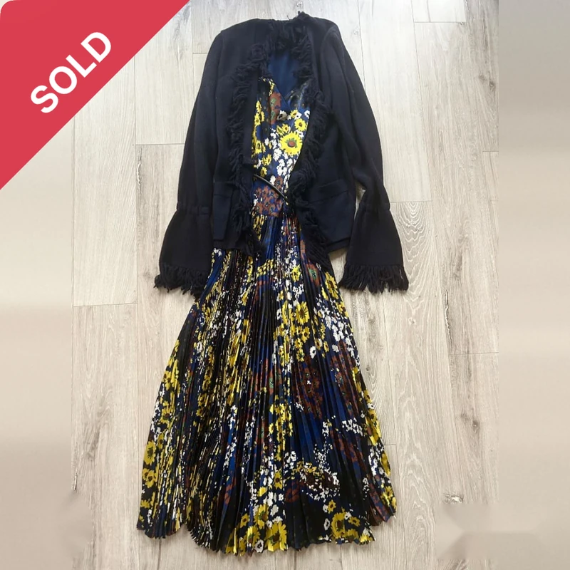 sacai 異素材ドッキングドレス プリーツワンピース 18aw